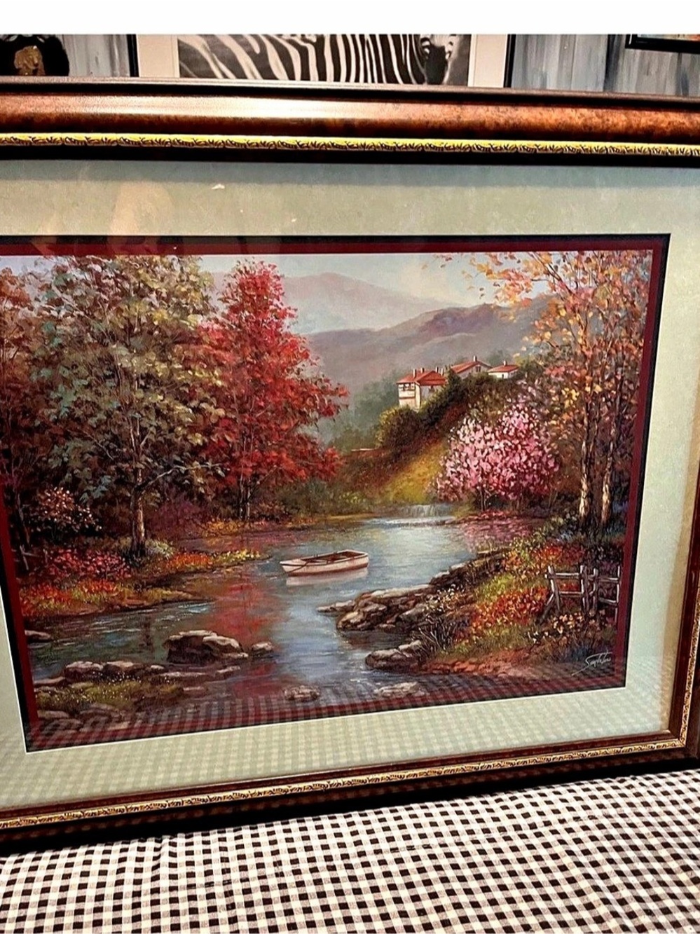 Framed Landscape Print in Brown & Green